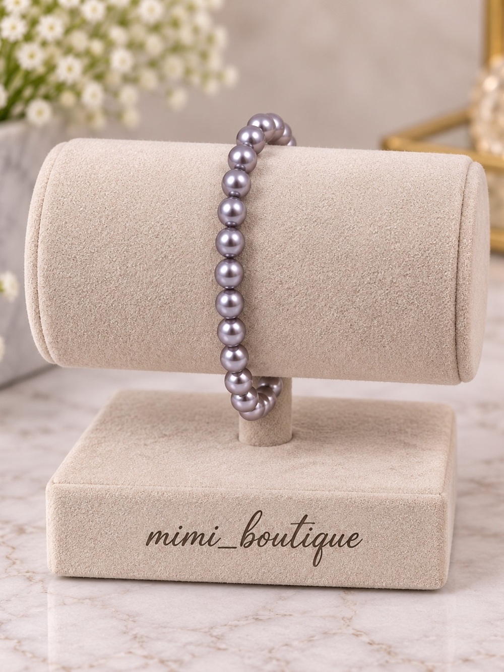 Handmade Lavender Swarovski Crystal Pearl Stretch Bracelet